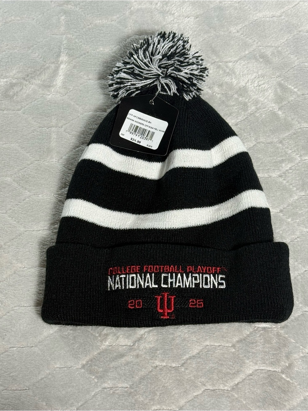 Indiana Hoosiers 2025 CFP National Champions Pom Beanie Hat NWT OSFA